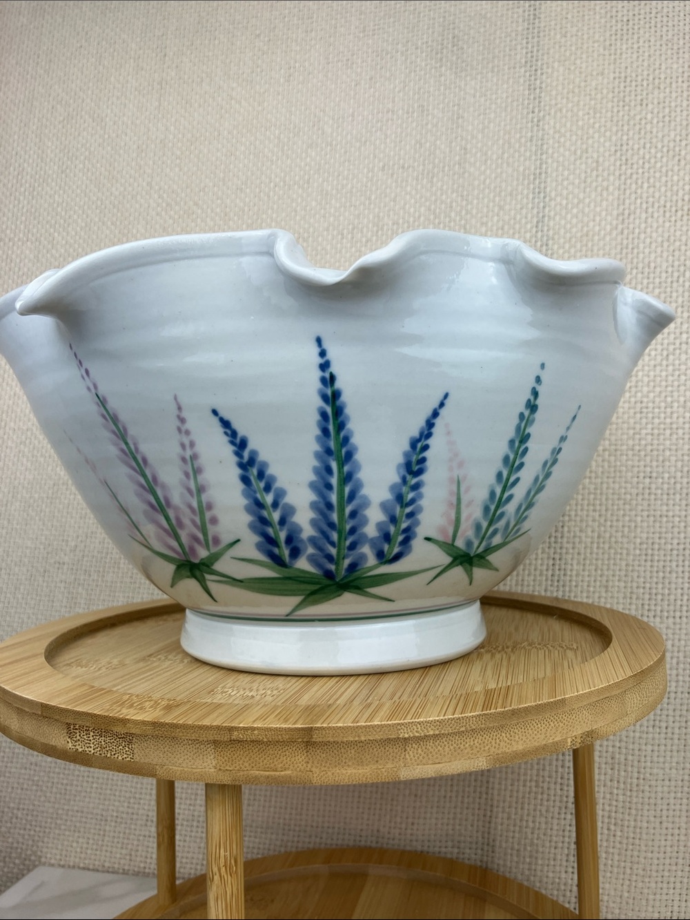 Studio Pottery 10" Serving Bowl Lupine Hand-Painted